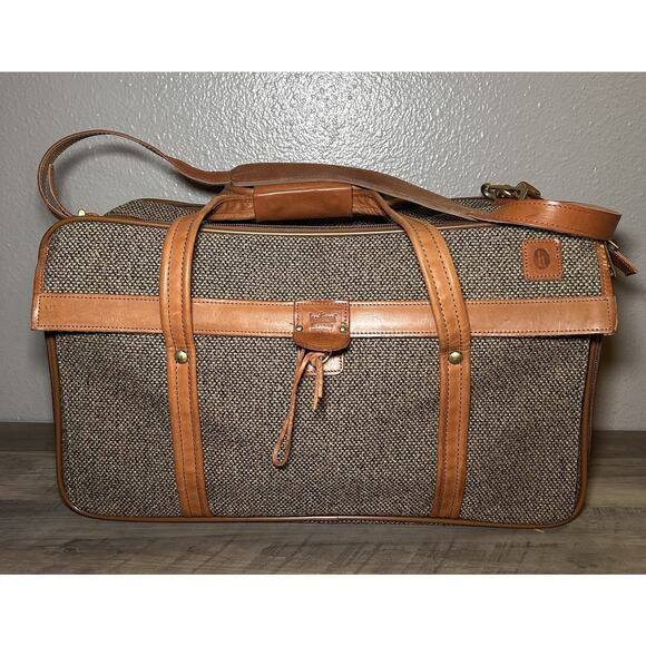 Hartmann Other - Vintage Hartmann Luggage Carry-On Bag 70s Tweed Leather Trimmed Travel Bag & Key